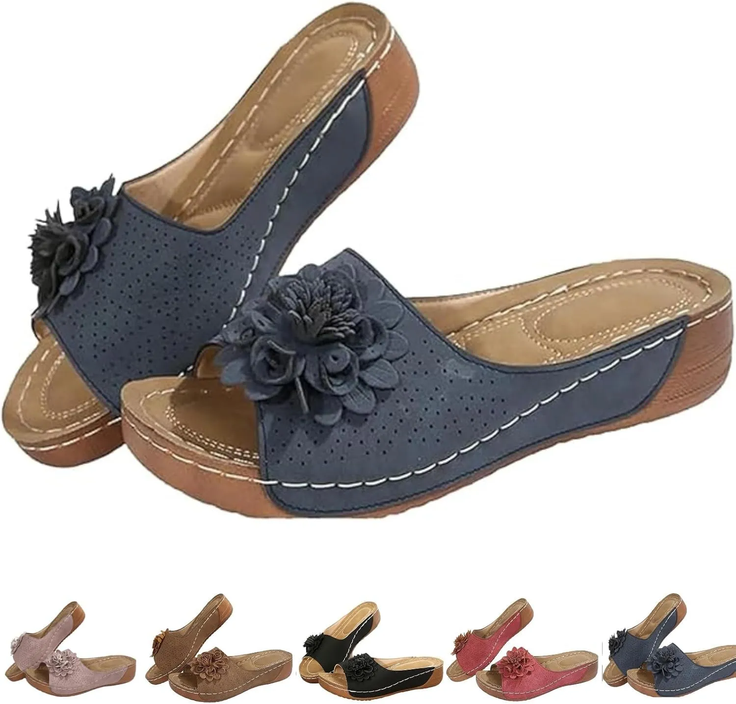 Women's Fashion Flower Sandals Orthopedic Arch Support Fish Mouth Open Toe Sandal Slippers Wedge Platform Summer Beach Walking Shoes