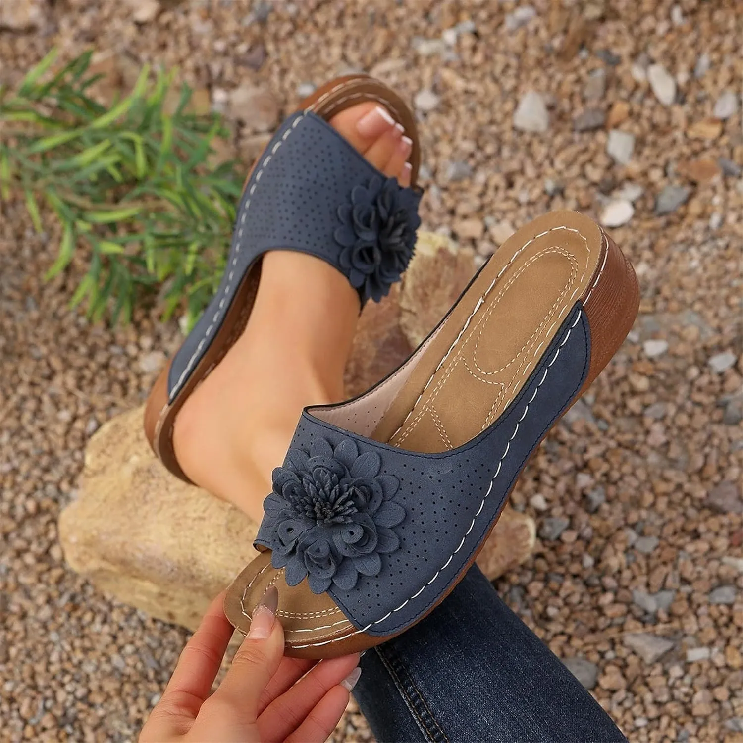 Women's Fashion Flower Sandals Orthopedic Arch Support Fish Mouth Open Toe Sandal Slippers Wedge Platform Summer Beach Walking Shoes