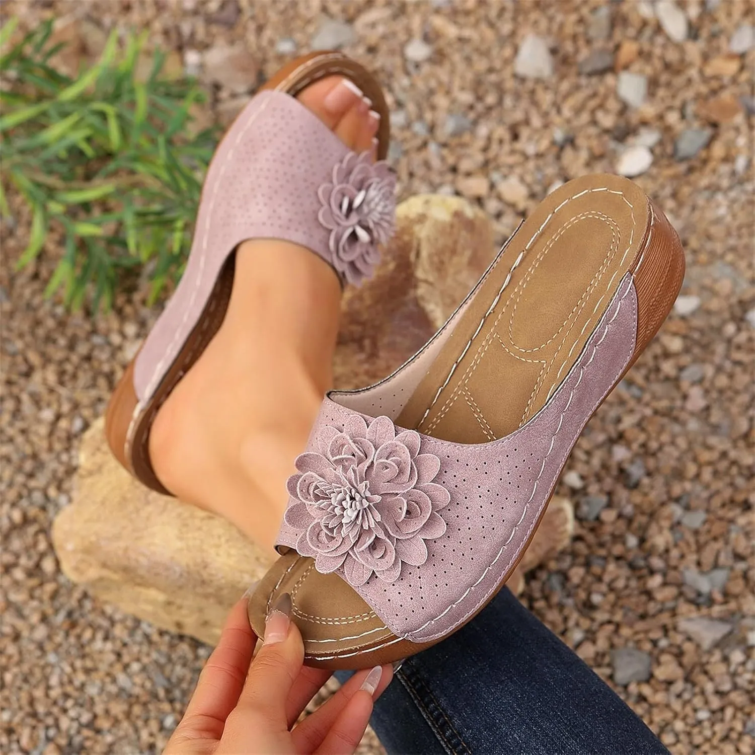 Women's Fashion Flower Sandals Orthopedic Arch Support Fish Mouth Open Toe Sandal Slippers Wedge Platform Summer Beach Walking Shoes