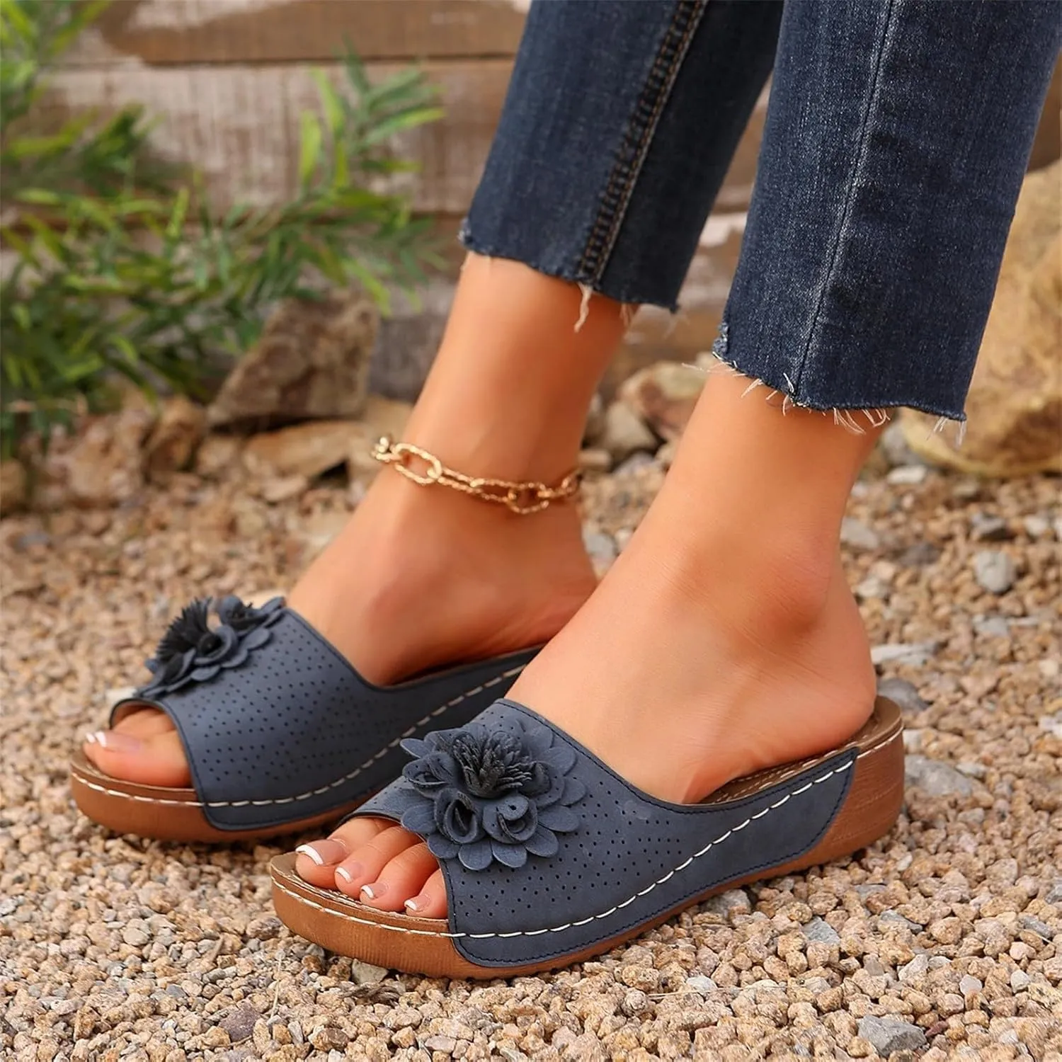 Women's Fashion Flower Sandals Orthopedic Arch Support Fish Mouth Open Toe Sandal Slippers Wedge Platform Summer Beach Walking Shoes