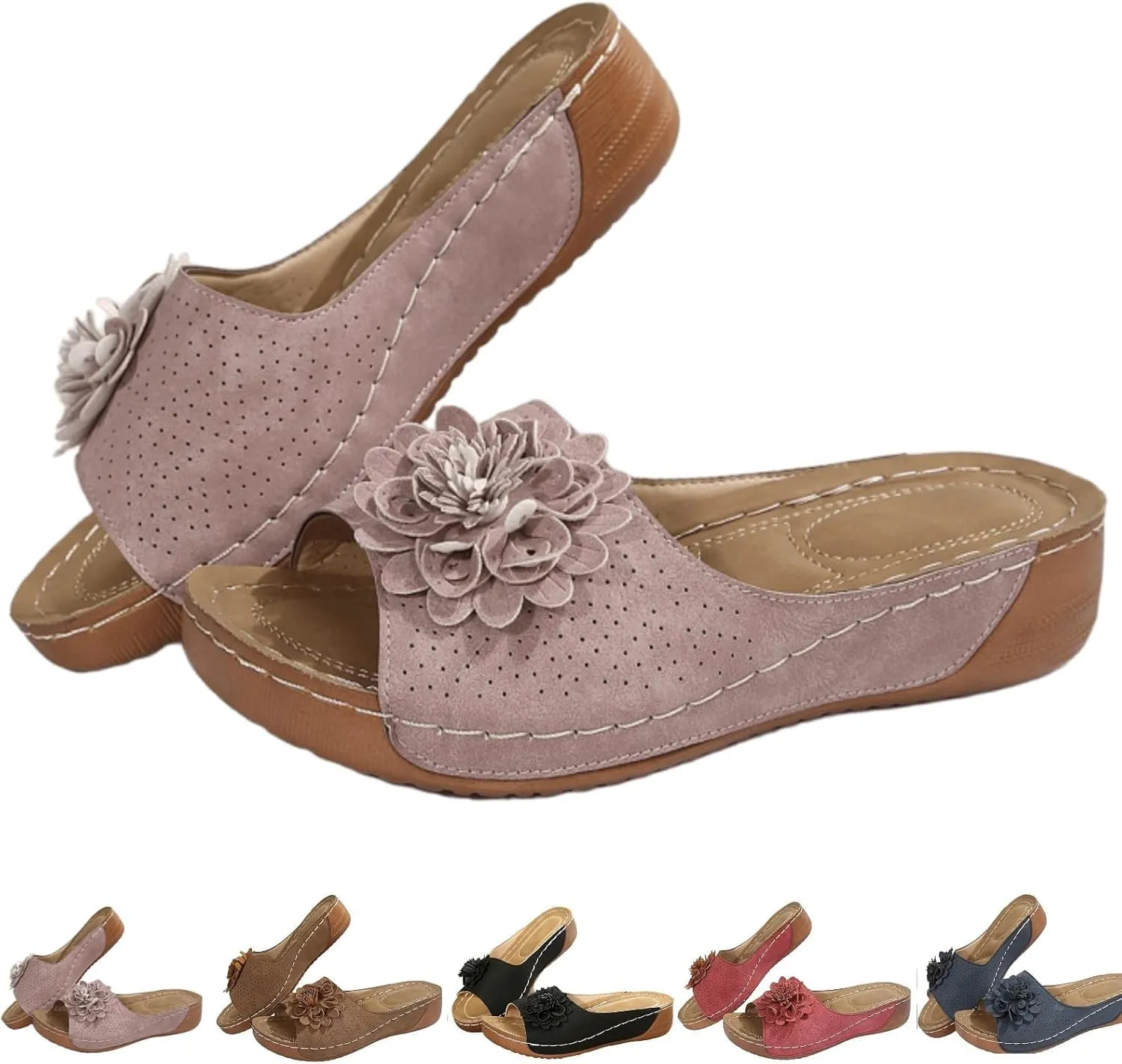 Women's Fashion Flower Sandals Orthopedic Arch Support Fish Mouth Open Toe Sandal Slippers Wedge Platform Summer Beach Walking Shoes