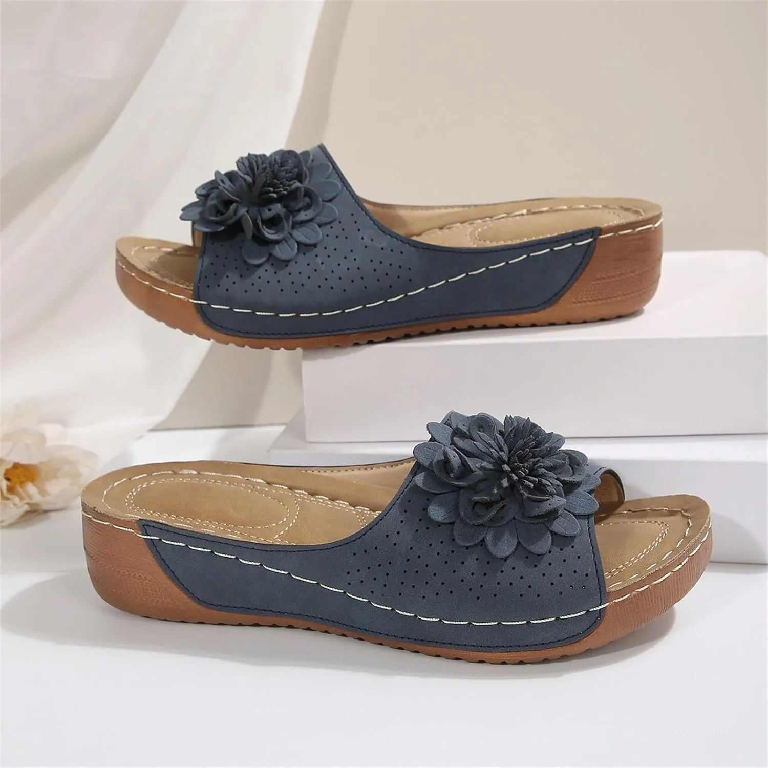 Women's Fashion Flower Sandals Orthopedic Arch Support Fish Mouth Open Toe Sandal Slippers Wedge Platform Summer Beach Walking Shoes