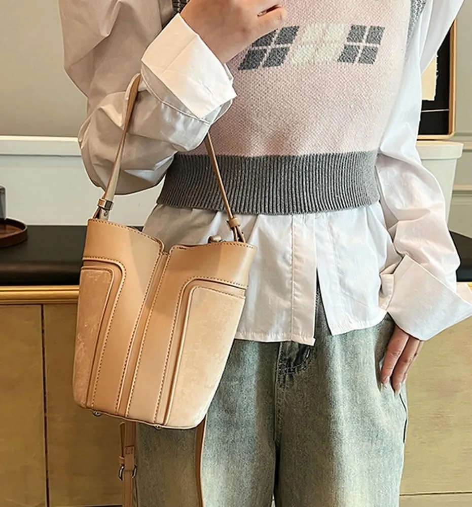 Womens Fashion Shoulder Crossbody Bag Vegan leather Tote Bucket Purse Small Handbags Satchel 2pcs 2024
