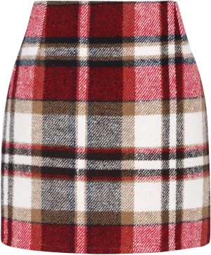 Womens Girl High Waisted Plaid Skirt A-Line Mini Skirt Fall Winter Wool Bodycon Pencil Skirts Business Skirt