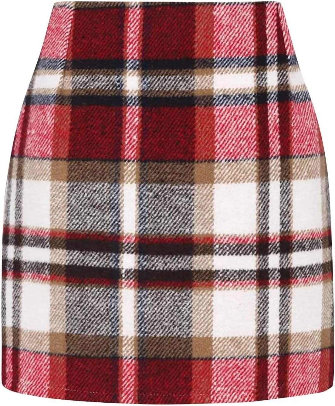 Womens Girl High Waisted Plaid Skirt A-Line Mini Skirt Fall Winter Wool Bodycon Pencil Skirts Business Skirt