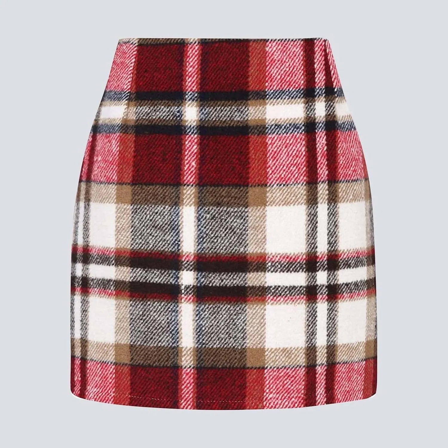 Womens Girl High Waisted Plaid Skirt A-Line Mini Skirt Fall Winter Wool Bodycon Pencil Skirts Business Skirt