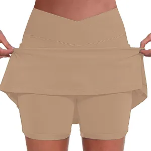 Womens Golf Pleated Tennis Skirts Solid Color Style Culottes Skinny Mid Waisted Athletic Sport Fashion Short Skirts