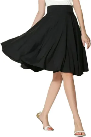 Women's High Waist A - Line Classic Solid Color Pleated Knee Length Midi Skirt