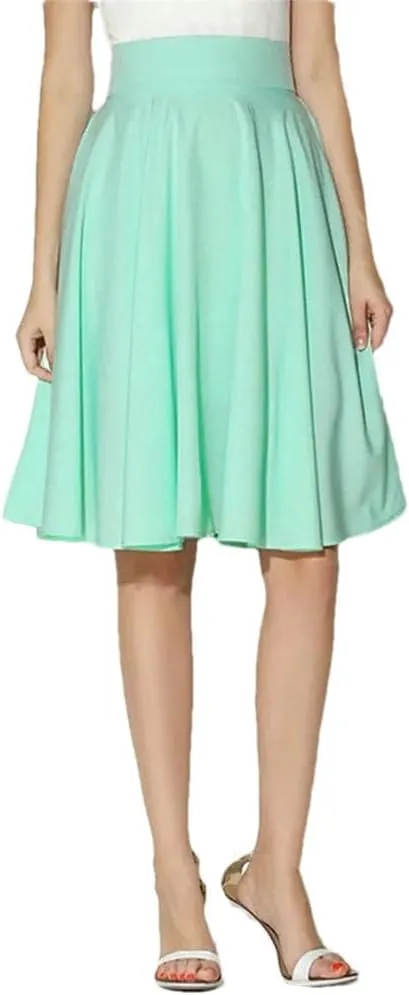 Women's High Waist A - Line Classic Solid Color Pleated Knee Length Midi Skirt
