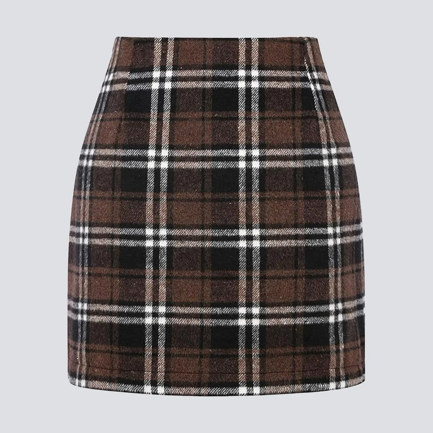 Womens High Waist Plaid Skirt Bodycon Pencil Wool Mini Skirts Fall Winter Casual Slim Xmas Hip-Covering Skirt