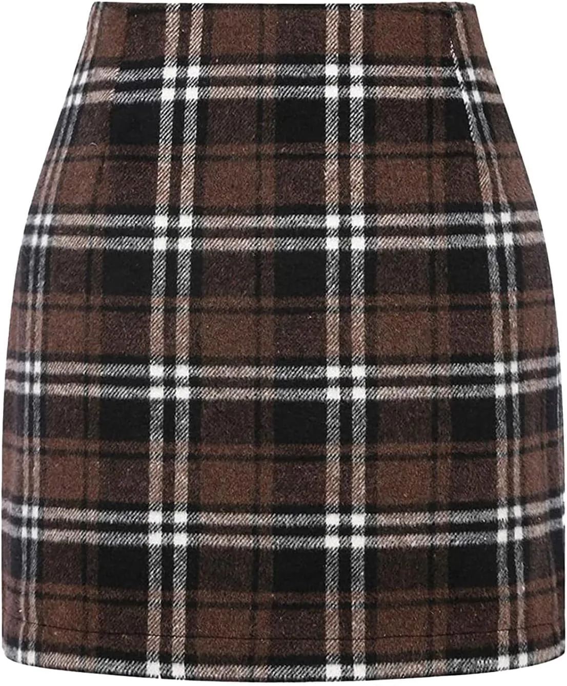 Womens High Waist Plaid Skirt Bodycon Pencil Wool Mini Skirts Fall Winter Casual Slim Xmas Hip-Covering Skirt