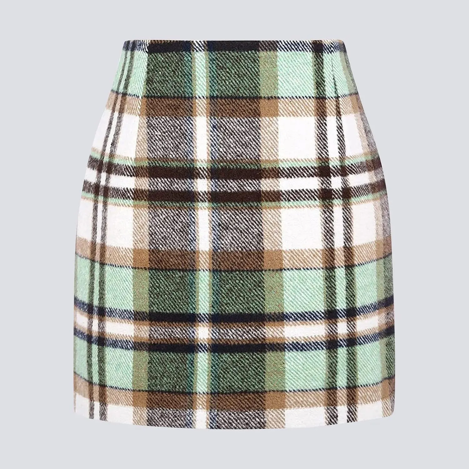 Womens High Waist Plaid Skirt Bodycon Pencil Wool Mini Skirts Fall Winter Casual Slim Xmas Hip-Covering Skirt