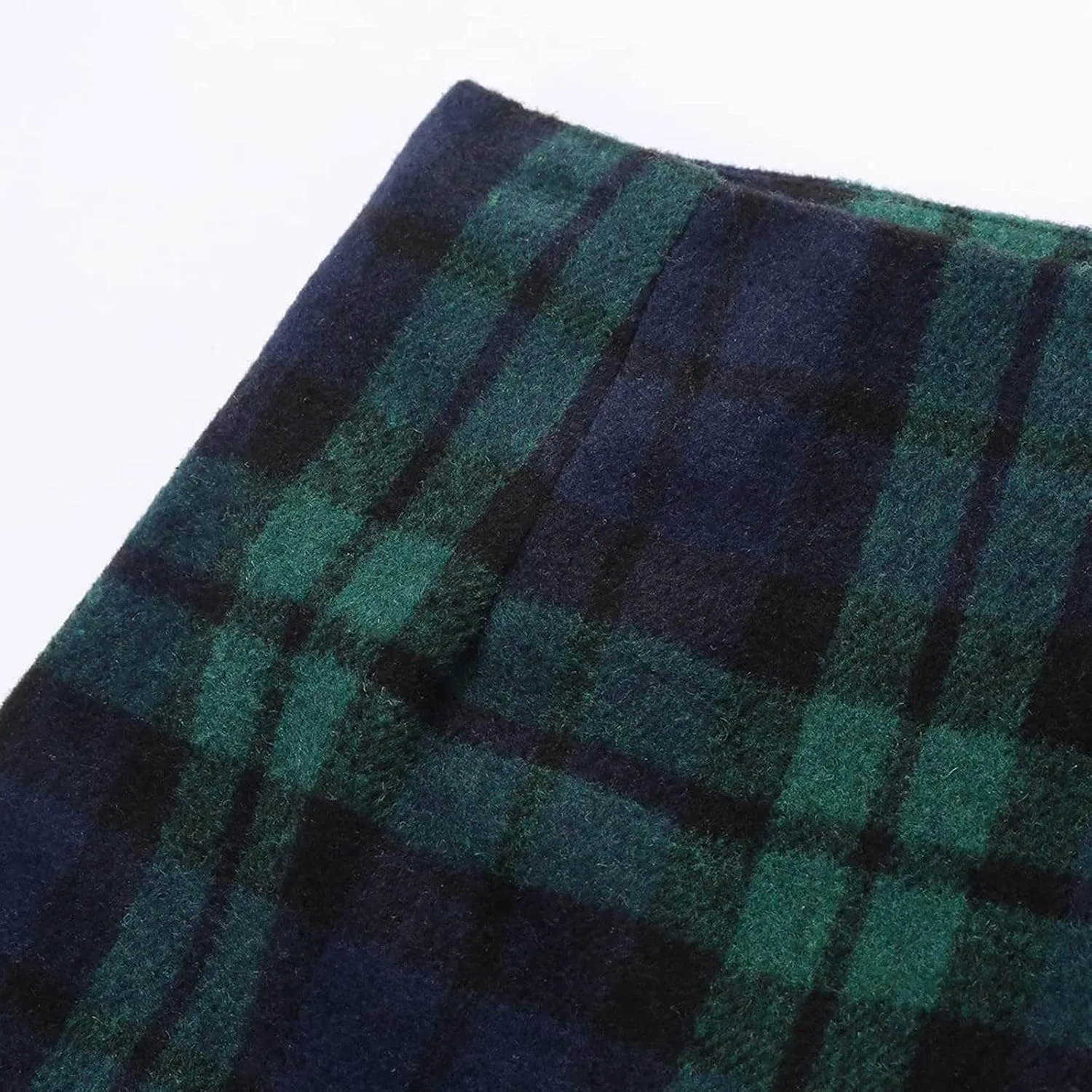 Womens High Waist Plaid Skirt Bodycon Pencil Wool Mini Skirts Fall Winter Casual Slim Xmas Hip-Covering Skirt