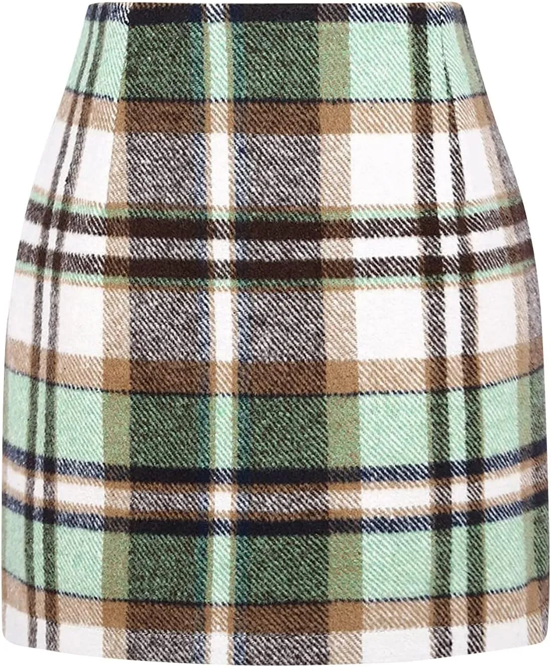Womens High Waist Plaid Skirt Bodycon Pencil Wool Mini Skirts Fall Winter Casual Slim Xmas Hip-Covering Skirt