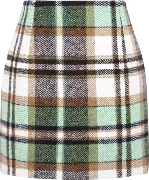 Womens High Waist Plaid Skirt Bodycon Pencil Wool Mini Skirts Fall Winter Casual Slim Xmas Hip-Covering Skirt