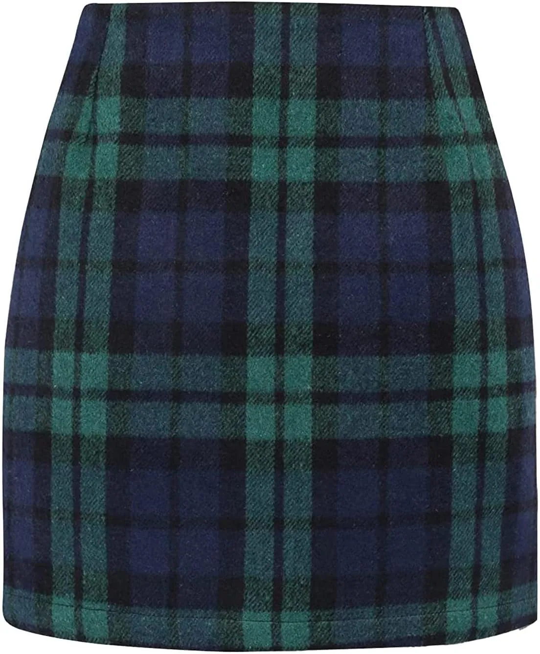Womens High Waist Plaid Skirt Bodycon Pencil Wool Mini Skirts Fall Winter Casual Slim Xmas Hip-Covering Skirt