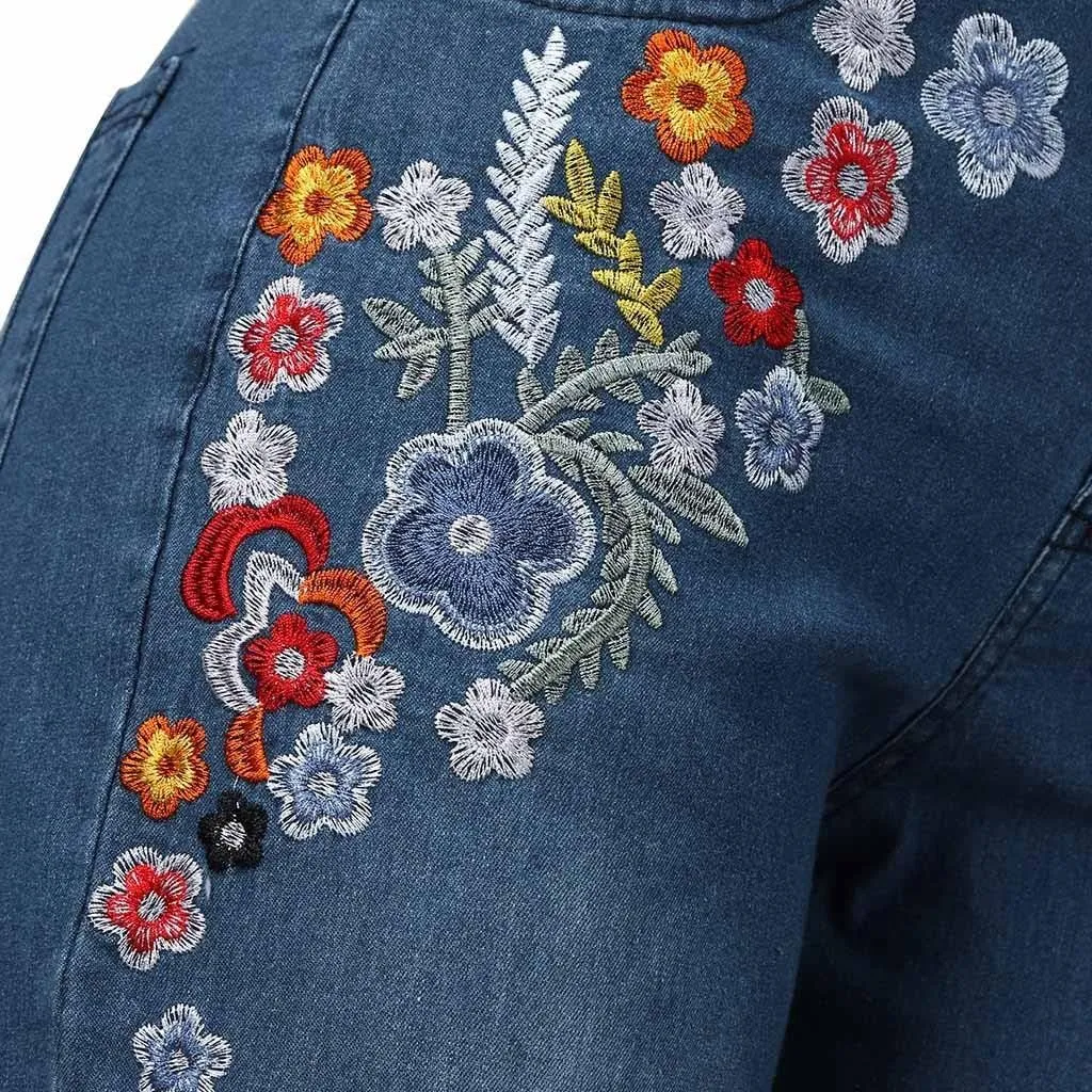 Womens High Waist Vintage Pants Casual Straight Leg Baggy Trousers Casual Loose Wide Leg Floral Print Jeans Streetwear