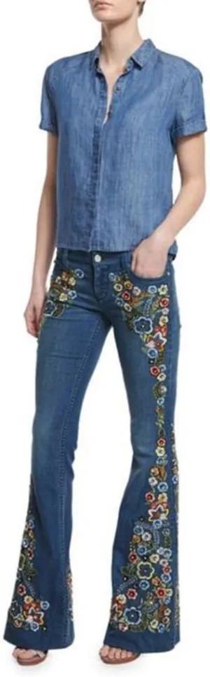 Womens High Waist Vintage Pants Casual Straight Leg Baggy Trousers Casual Loose Wide Leg Floral Print Jeans Streetwear