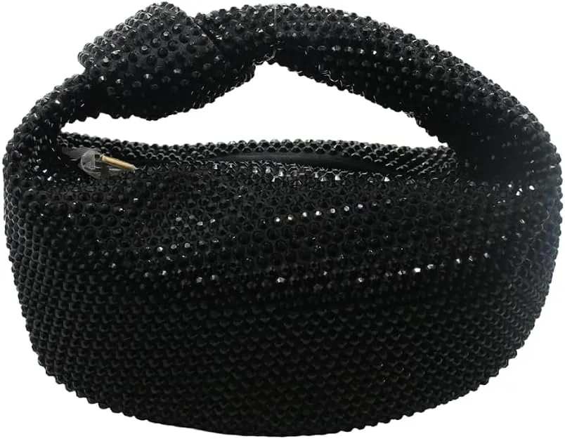 Women's Knotted Rhinestone Evening Bag Sparkly Crystal Clutch Glitter Knotted Handbag Diamond Hobo Dumpling Purses