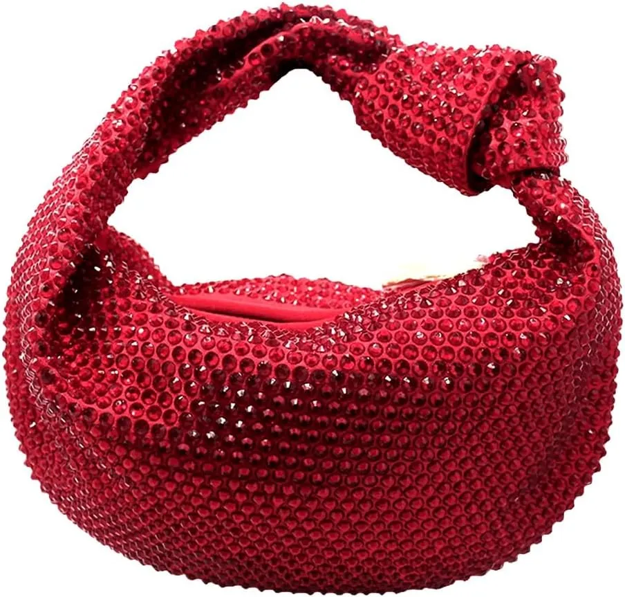 Women's Knotted Rhinestone Evening Bag Sparkly Crystal Clutch Glitter Knotted Handbag Diamond Hobo Dumpling Purses
