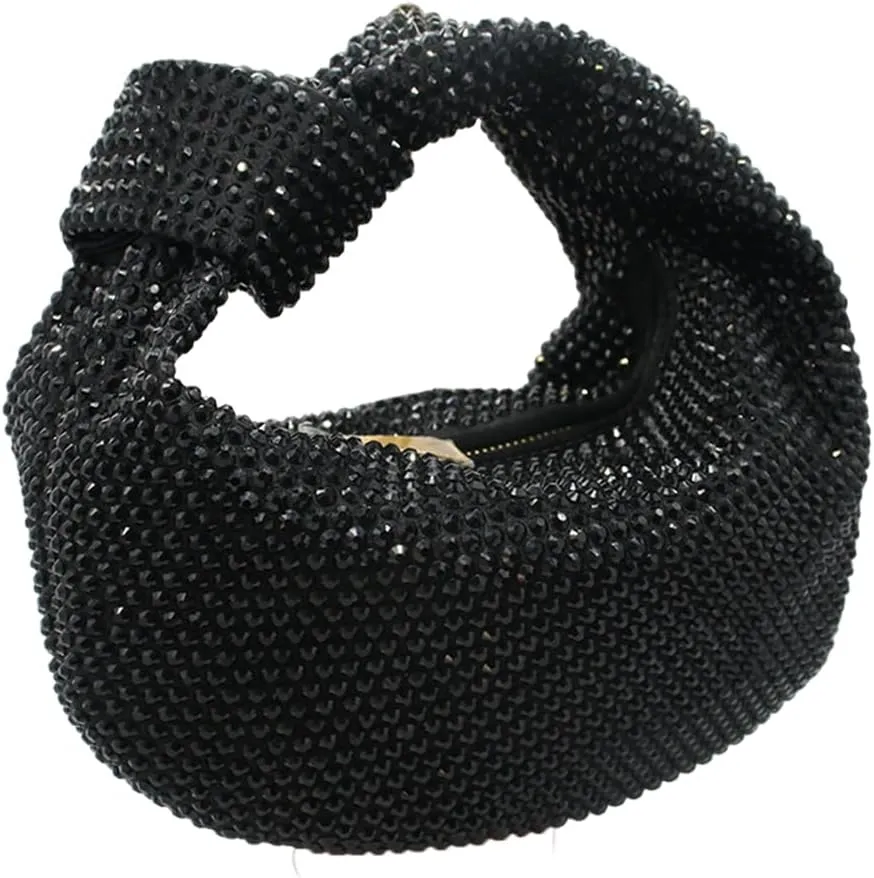 Women's Knotted Rhinestone Evening Bag Sparkly Crystal Clutch Glitter Knotted Handbag Diamond Hobo Dumpling Purses