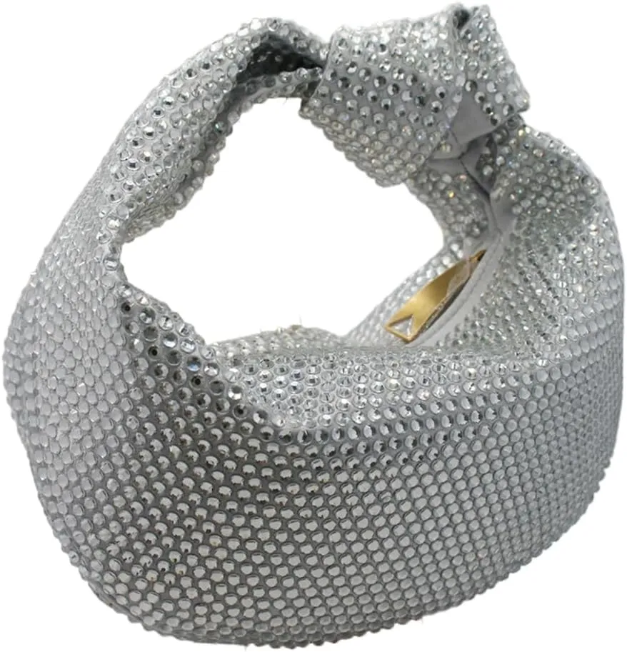 Women's Knotted Rhinestone Evening Bag Sparkly Crystal Clutch Glitter Knotted Handbag Diamond Hobo Dumpling Purses
