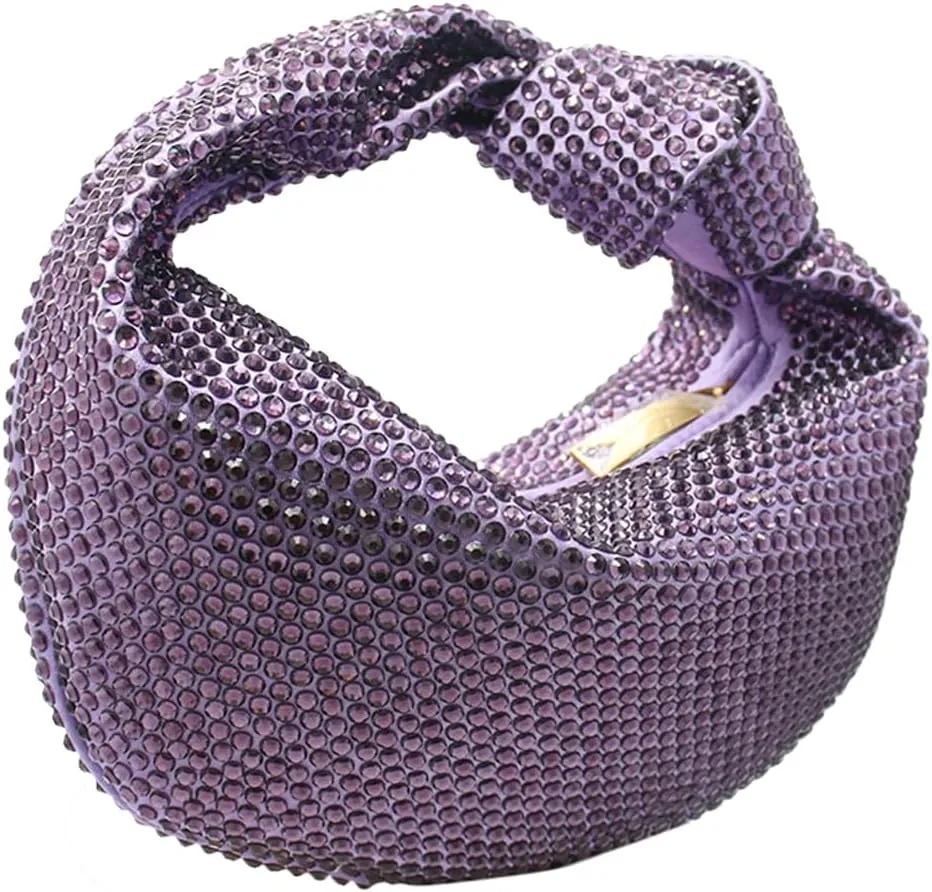 Women's Knotted Rhinestone Evening Bag Sparkly Crystal Clutch Glitter Knotted Handbag Diamond Hobo Dumpling Purses