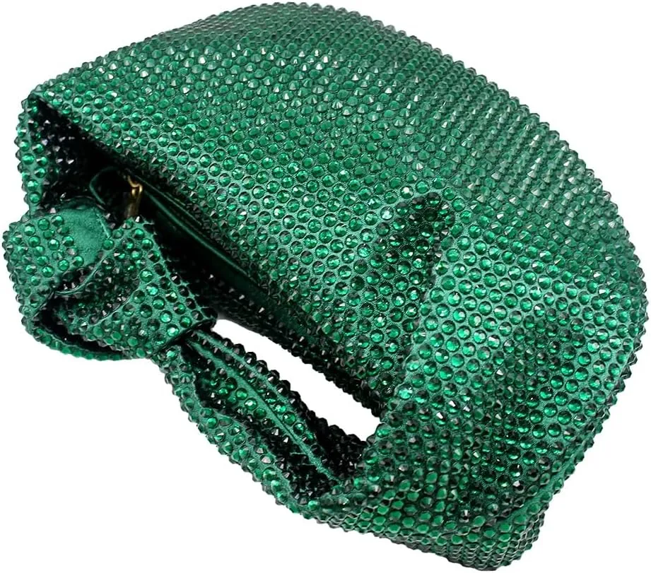 Women's Knotted Rhinestone Evening Bag Sparkly Crystal Clutch Glitter Knotted Handbag Diamond Hobo Dumpling Purses