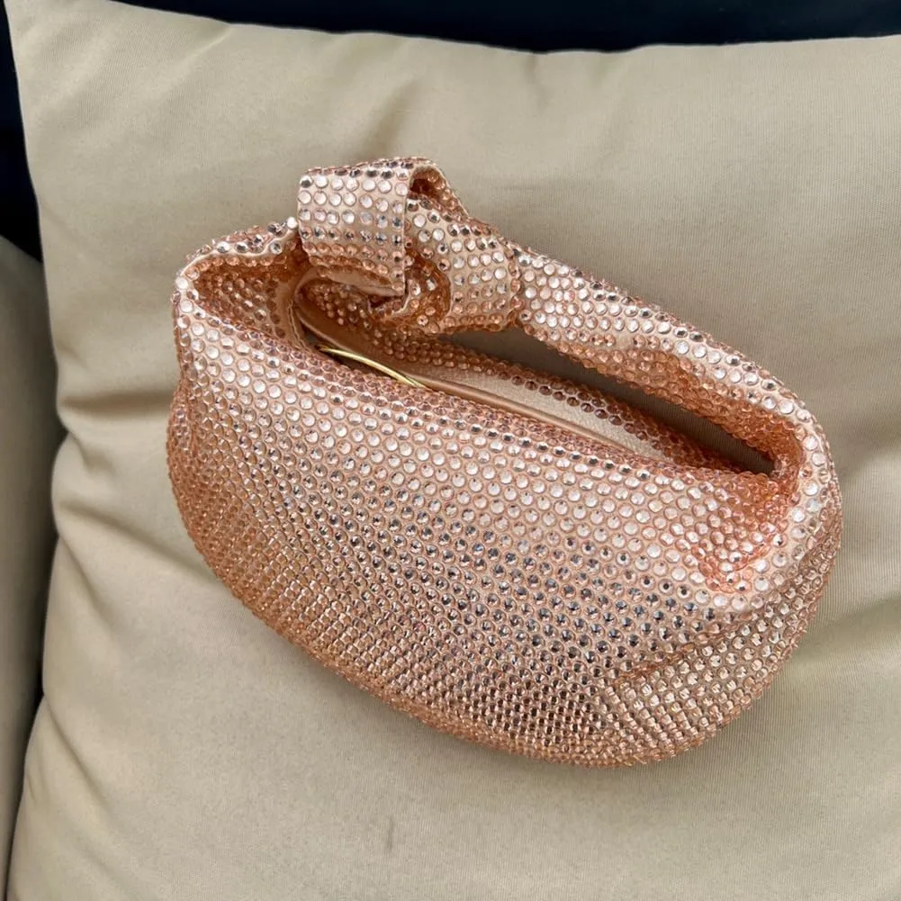 Women's Knotted Rhinestone Evening Bag Sparkly Crystal Clutch Glitter Knotted Handbag Diamond Hobo Dumpling Purses