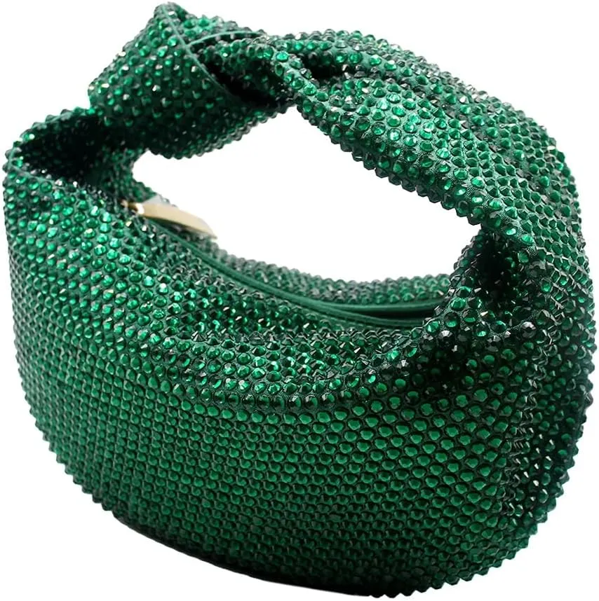 Women's Knotted Rhinestone Evening Bag Sparkly Crystal Clutch Glitter Knotted Handbag Diamond Hobo Dumpling Purses