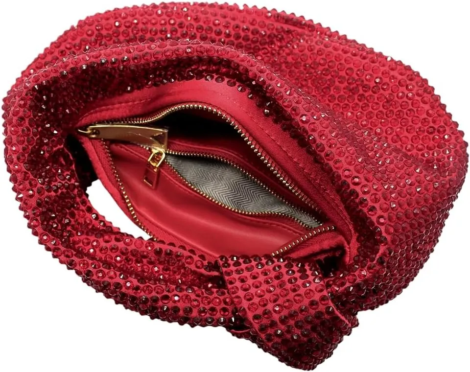 Women's Knotted Rhinestone Evening Bag Sparkly Crystal Clutch Glitter Knotted Handbag Diamond Hobo Dumpling Purses