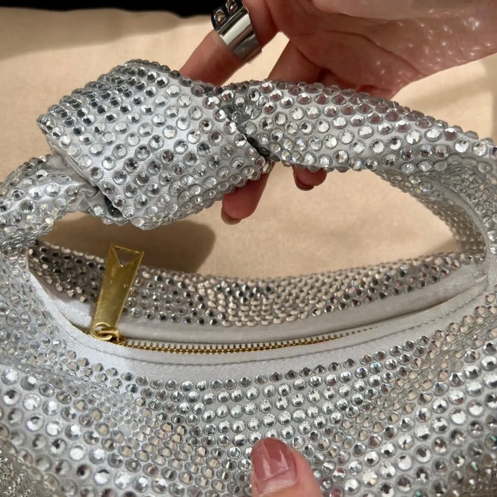 Women's Knotted Rhinestone Evening Bag Sparkly Crystal Clutch Glitter Knotted Handbag Diamond Hobo Dumpling Purses