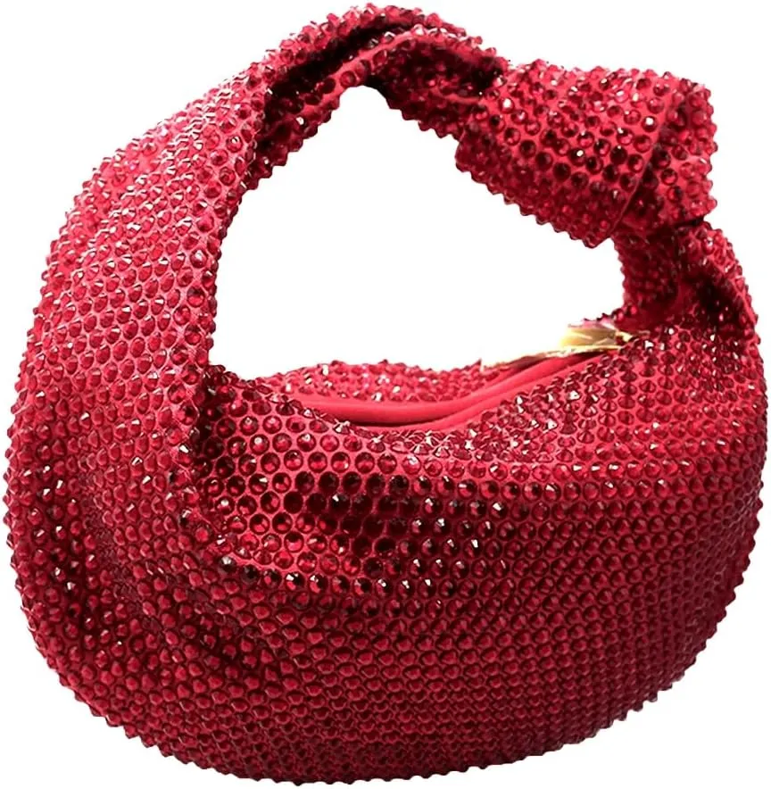 Women's Knotted Rhinestone Evening Bag Sparkly Crystal Clutch Glitter Knotted Handbag Diamond Hobo Dumpling Purses