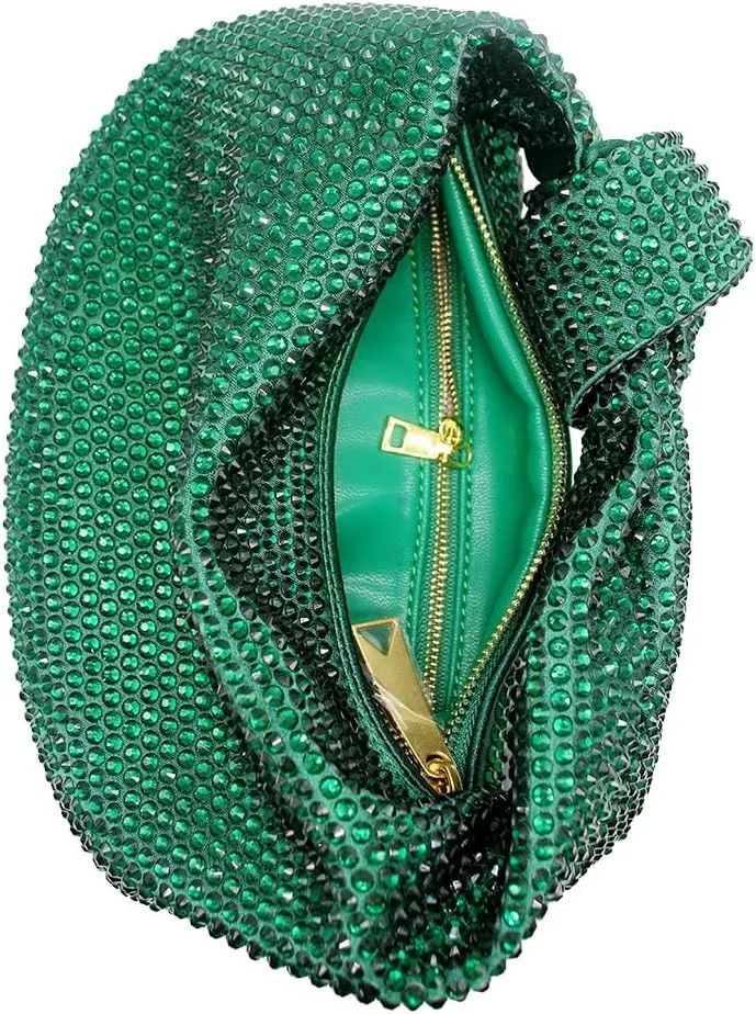 Women's Knotted Rhinestone Evening Bag Sparkly Crystal Clutch Glitter Knotted Handbag Diamond Hobo Dumpling Purses