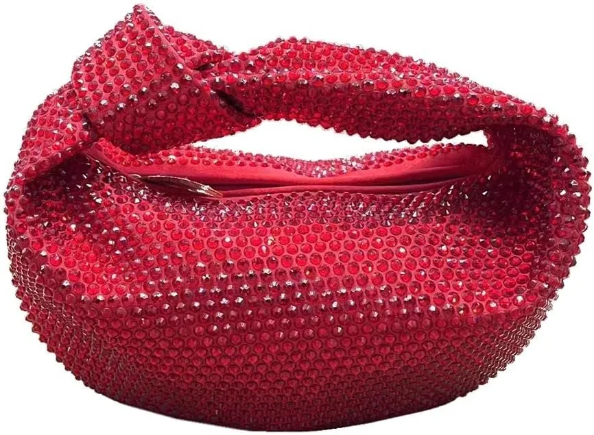 Women's Knotted Rhinestone Evening Bag Sparkly Crystal Clutch Glitter Knotted Handbag Diamond Hobo Dumpling Purses