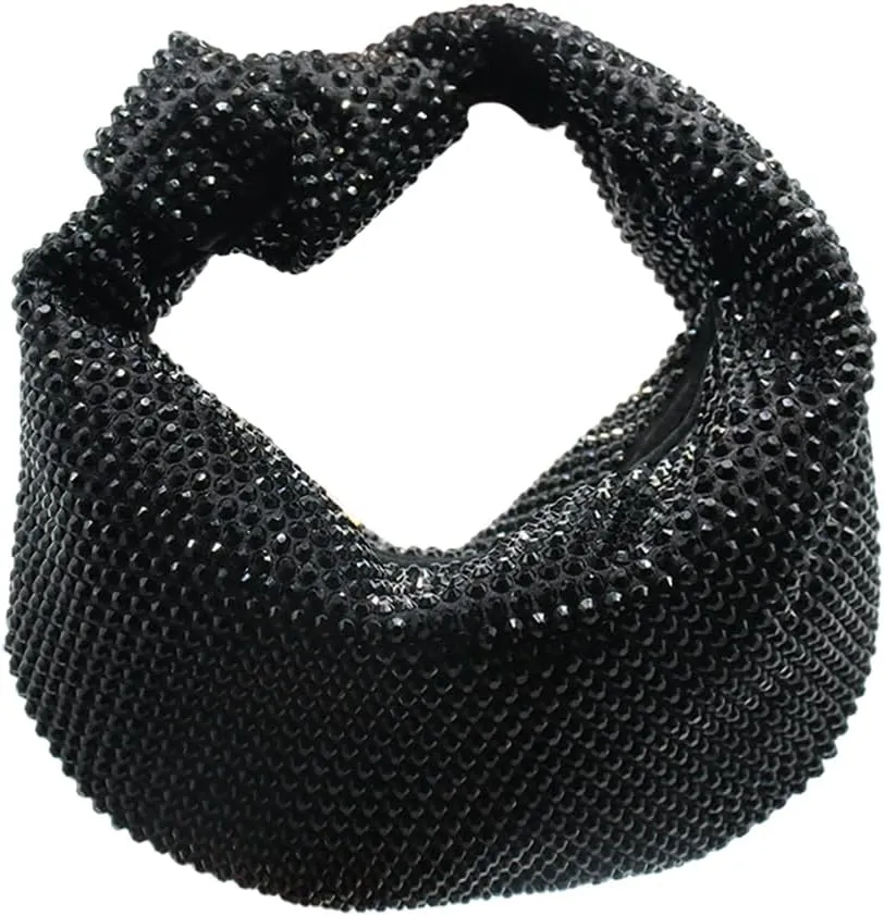 Women's Knotted Rhinestone Evening Bag Sparkly Crystal Clutch Glitter Knotted Handbag Diamond Hobo Dumpling Purses