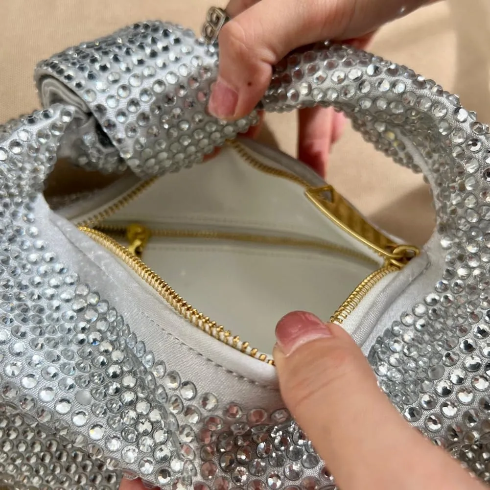 Women's Knotted Rhinestone Evening Bag Sparkly Crystal Clutch Glitter Knotted Handbag Diamond Hobo Dumpling Purses