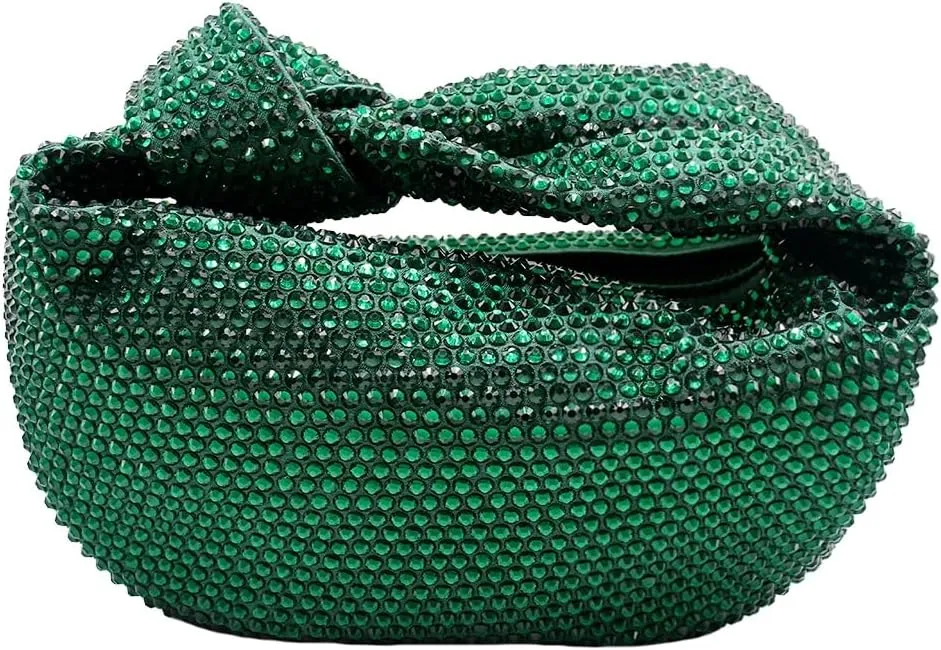 Women's Knotted Rhinestone Evening Bag Sparkly Crystal Clutch Glitter Knotted Handbag Diamond Hobo Dumpling Purses