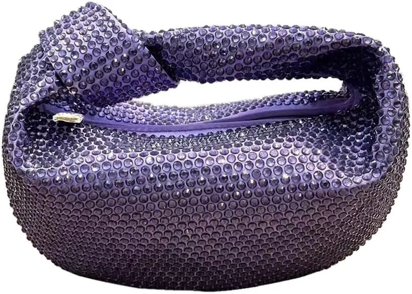 Women's Knotted Rhinestone Evening Bag Sparkly Crystal Clutch Glitter Knotted Handbag Diamond Hobo Dumpling Purses