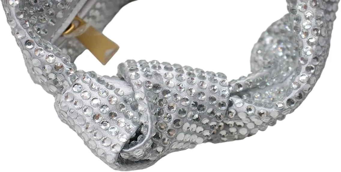Women's Knotted Rhinestone Evening Bag Sparkly Crystal Clutch Glitter Knotted Handbag Diamond Hobo Dumpling Purses
