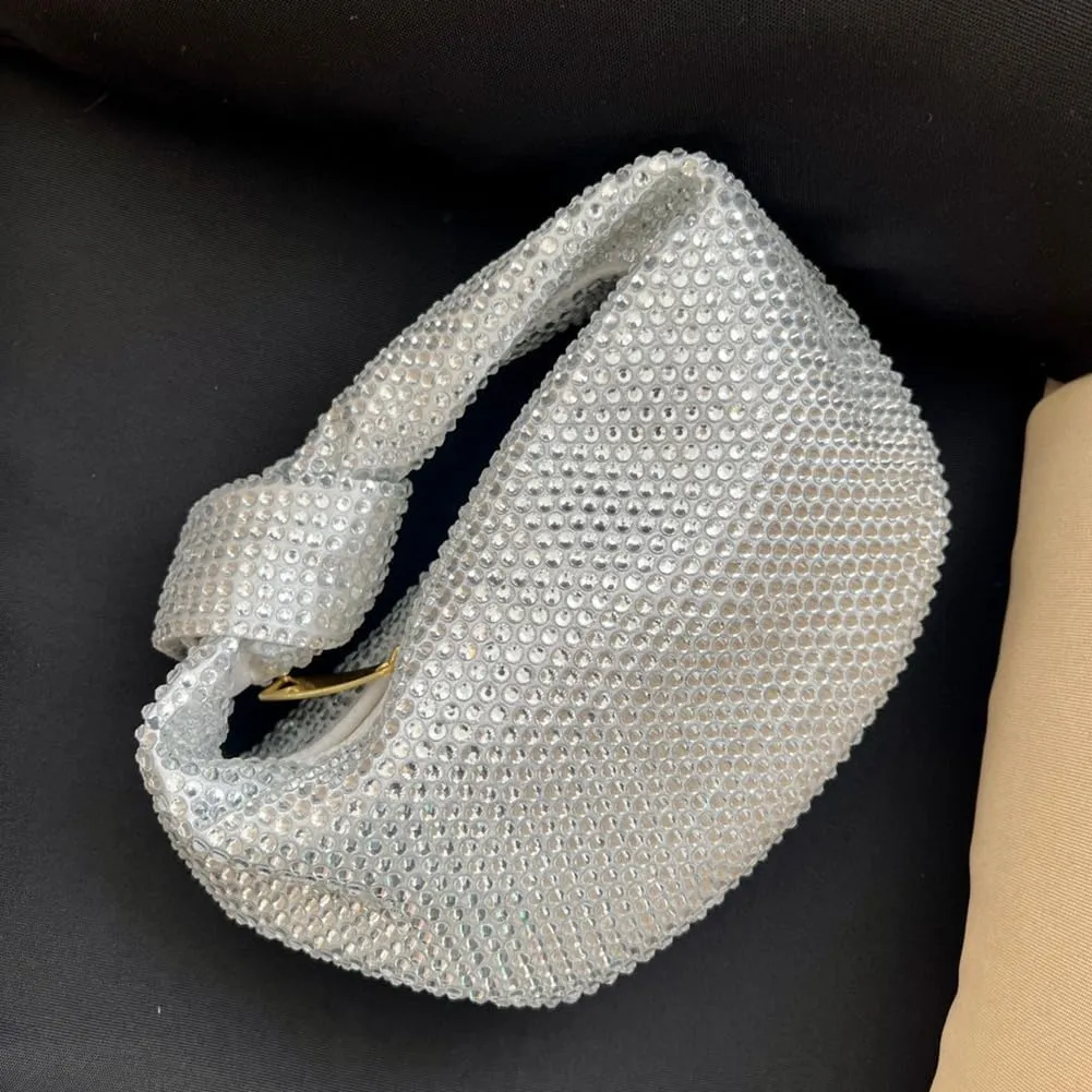 Women's Knotted Rhinestone Evening Bag Sparkly Crystal Clutch Glitter Knotted Handbag Diamond Hobo Dumpling Purses