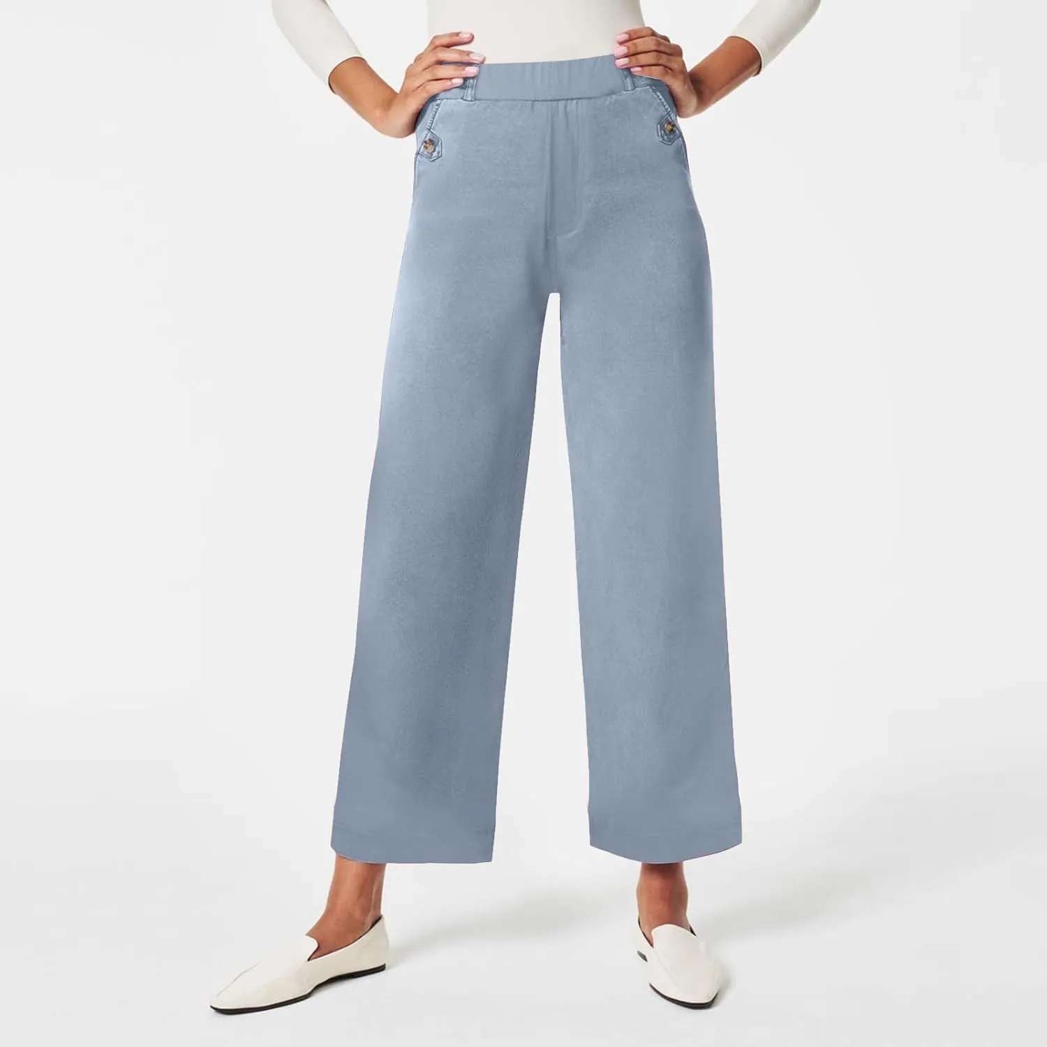 Women's Linen Blend Summer Drawstring Palazzo Pants Elastic Waist Stretchy Slim Fit Pants Trendy