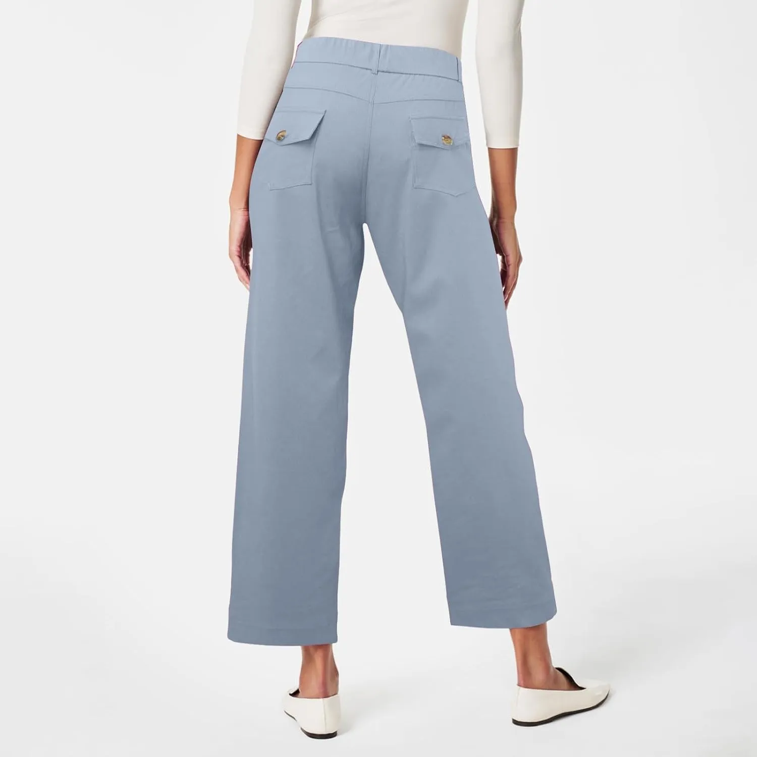 Women's Linen Blend Summer Drawstring Palazzo Pants Elastic Waist Stretchy Slim Fit Pants Trendy