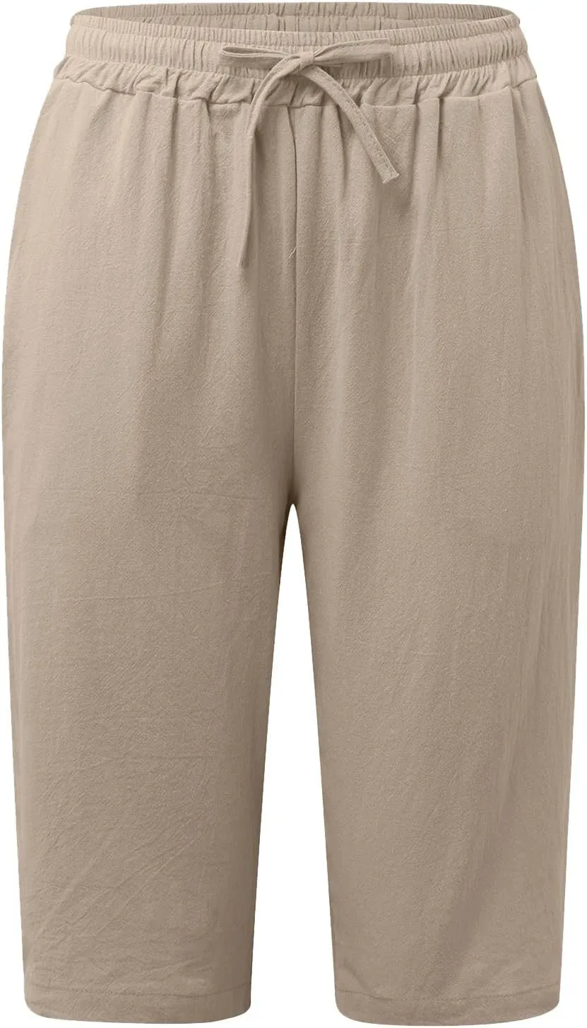 Women's Linen Summer Floral Palazzo Pants Elastic Waisted Baggy Stretchy Slim-Fit Pants Office