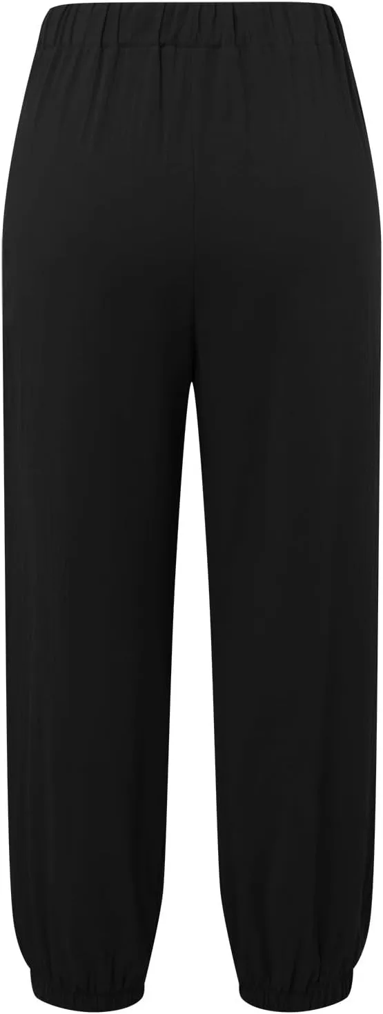 Womens Linen Summer Solid Pant Trousers High Waist Stretchy Straight Slim-Fit Pants Trendy