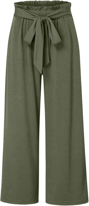 Womens Linen Summer Striped Pants Elastic Waisted Baggy Stretchy Plus Size Pants Office