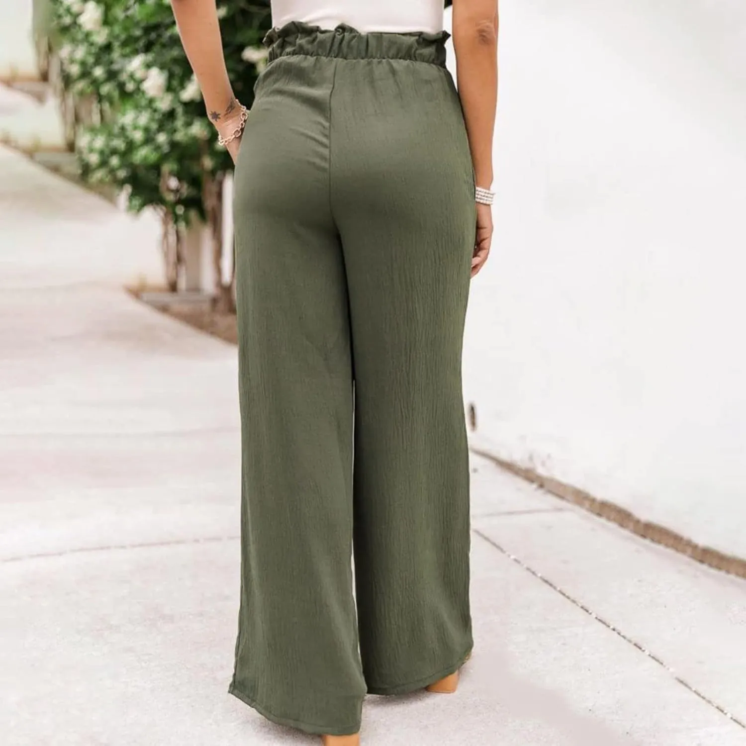 Womens Linen Summer Striped Pants Elastic Waisted Baggy Stretchy Plus Size Pants Office