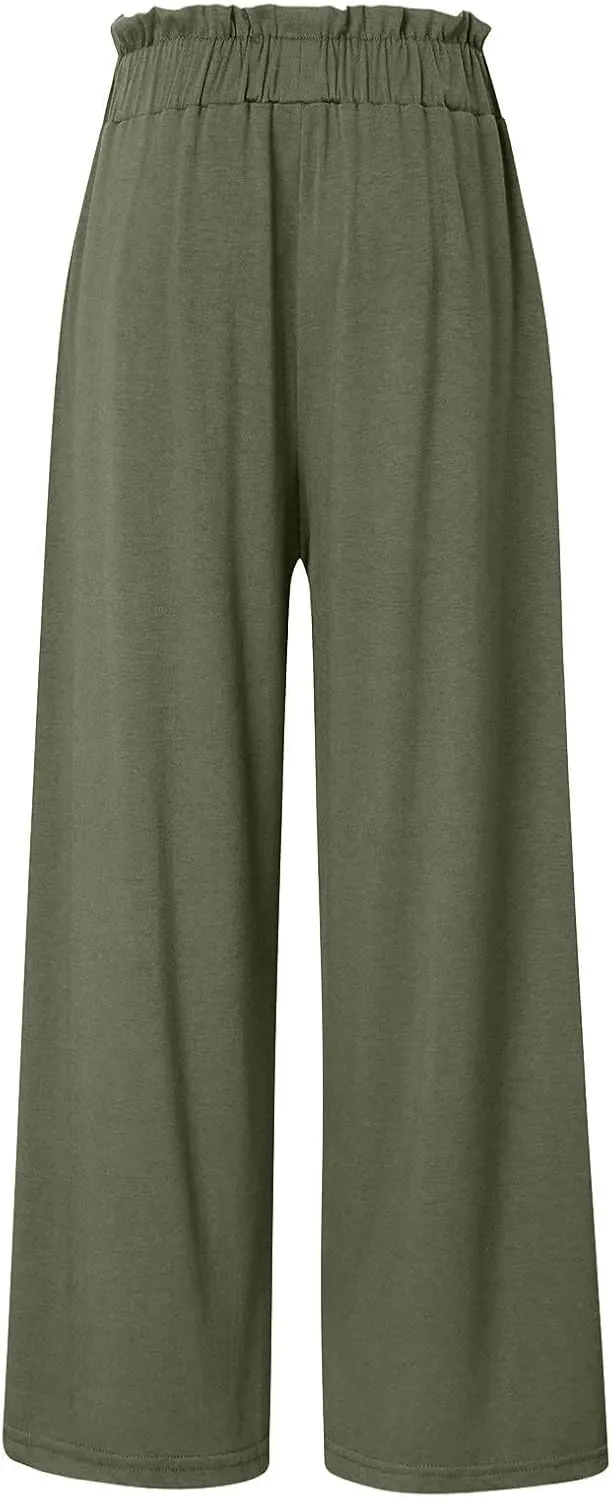 Womens Linen Summer Striped Pants Elastic Waisted Baggy Stretchy Plus Size Pants Office