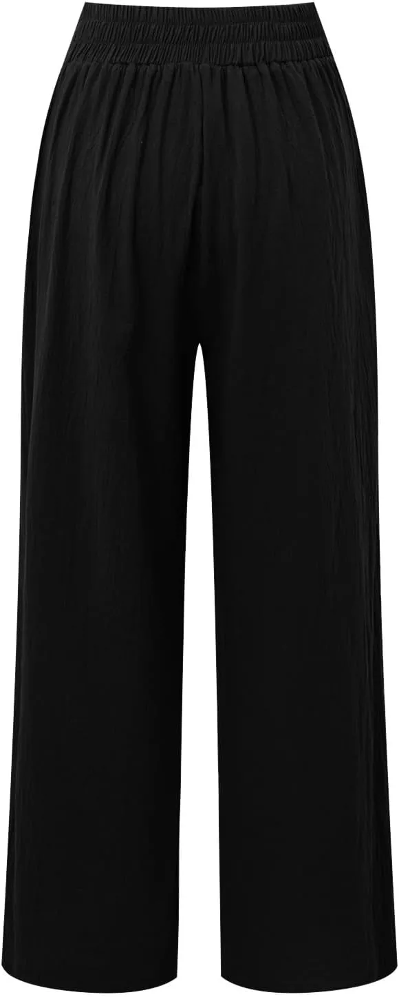 Women's Linen Summer Trendy Pants Elastic Waisted Stretchy Slim-Fit Palazzo Lounge Pants Office