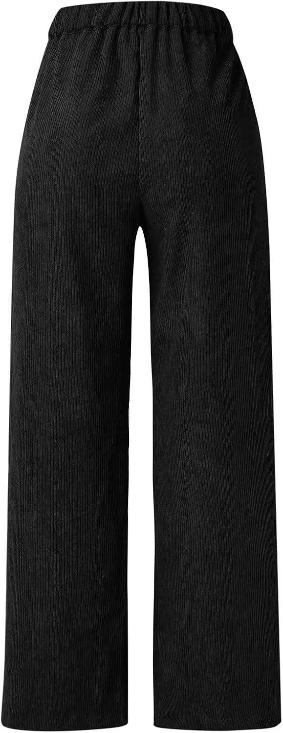 Women's Linen Summer Trendy Pants Elastic Waisted Stretchy Slim-Fit Palazzo Lounge Pants Office